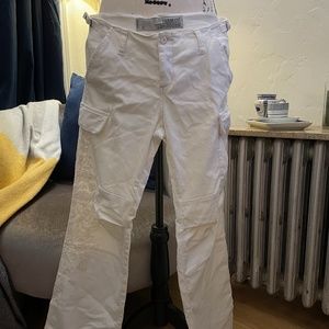 White stretch corduroy cargo pants